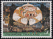Ramakien mural painting of Hanuman minit kaay in the gallery of the enclosure of Wat Phra Kaew