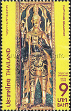Carving of Tao Jatukam on the right door of Wat Mahathat Wora Maha Wihaan in Nakhon Sri Thammarat