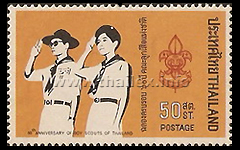 King Bhumipon Adunyadet and Queen Sirikit Kitthiyagon in the male and female uniforms of the Thai Scouting organization